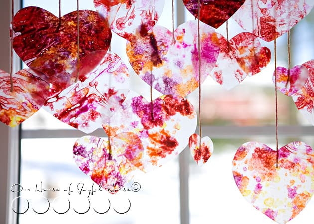 Tissue Paper Puffy Heart Valentine's Window Decoration - DIY