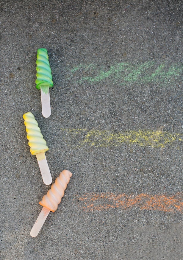DIY Sidewalk Chalk Popsicles on concrete