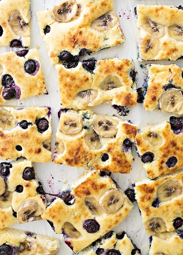 Banana Blueberry Sheet Pan Pancakes 