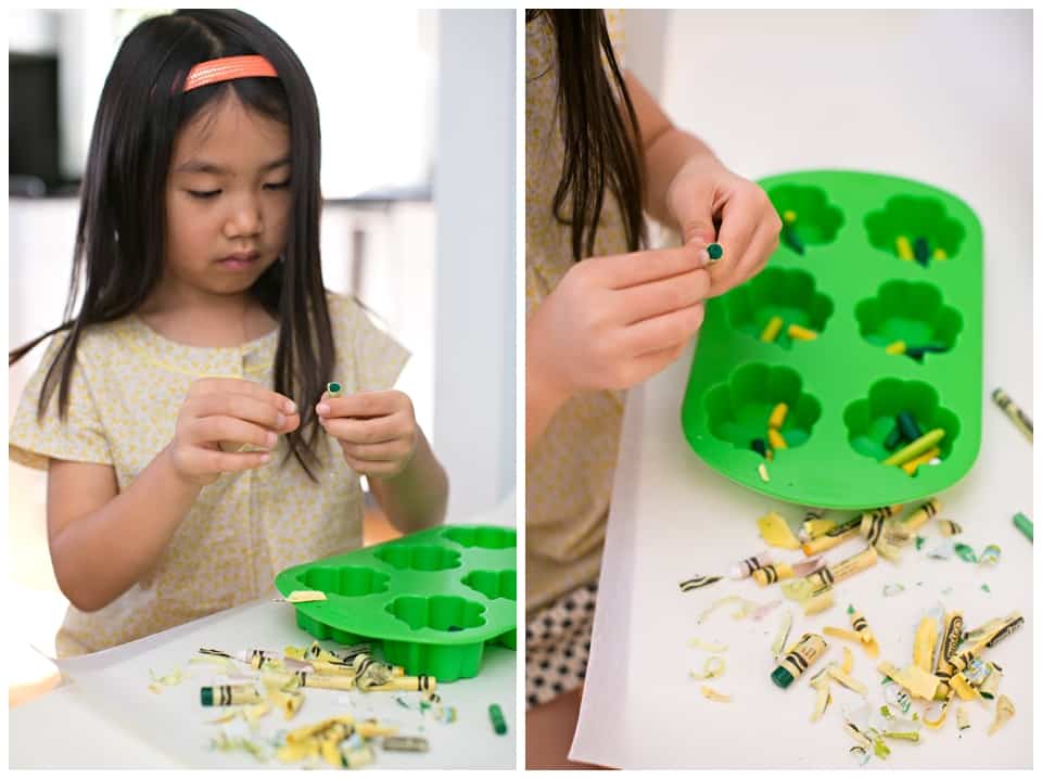 making ST. PATRICK'S DAY SHAMROCK CRAYONS