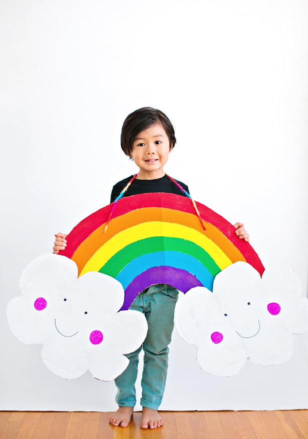 DIY HAPPY CARDBOARD RAINBOW COSTUME FOR KIDS