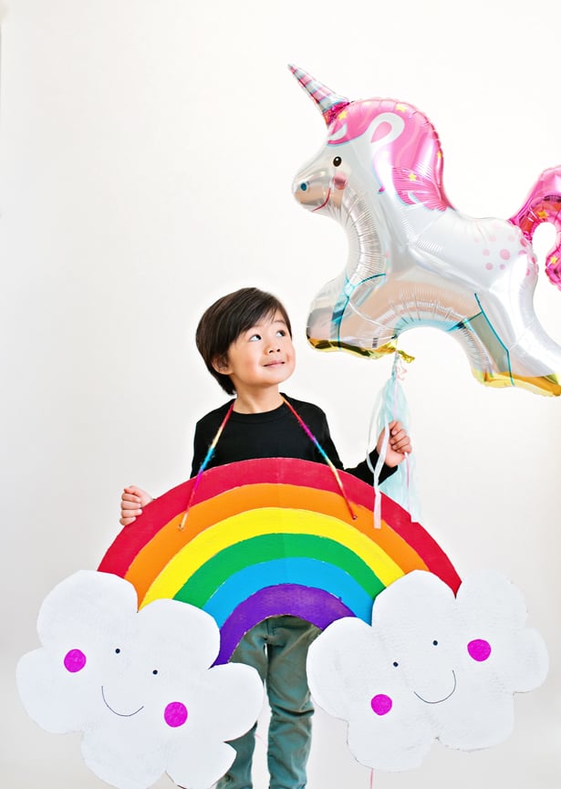 DIY HAPPY CARDBOARD RAINBOW COSTUME FOR KIDS