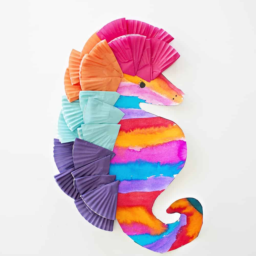 Colorful Watercolor Seahorse Art For Kids