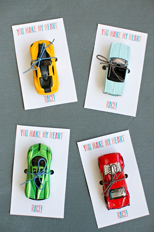 Race card valentine cards. Car favors for kids with free printable template 