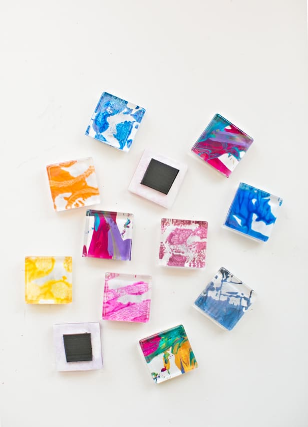 DIY GLASS TILE MAGNETS FROM KIDS' ART