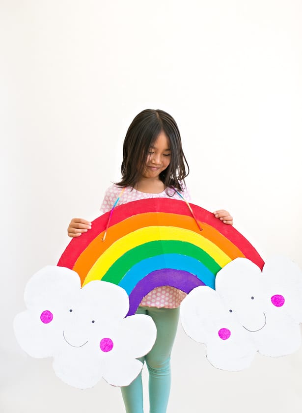 DIY HAPPY CARDBOARD RAINBOW COSTUME FOR KIDS