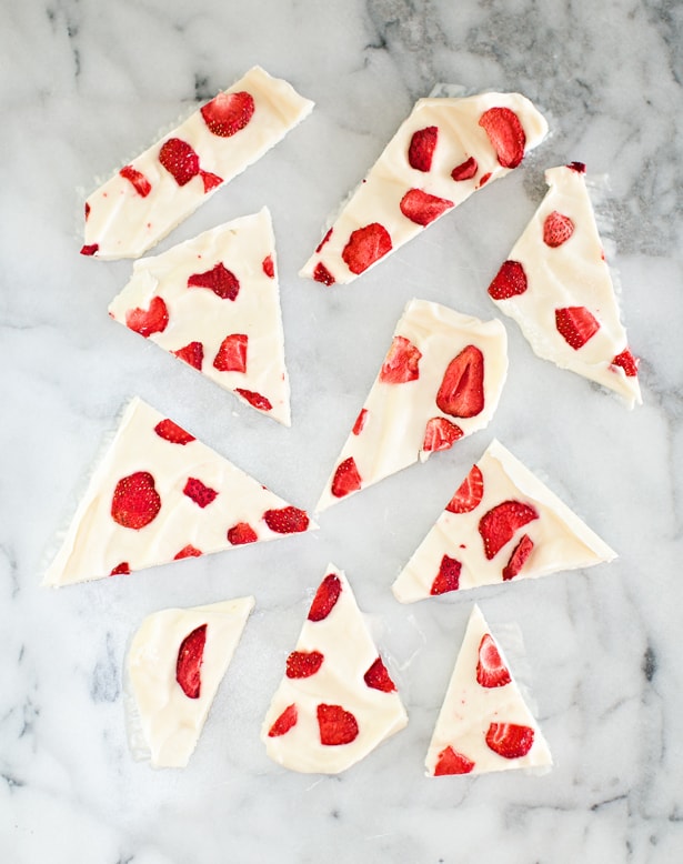 This simple strawberry frozen yogurt bark recipe makes a perfect quick snack or healthy dessert your kids will love.