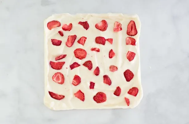 This simple strawberry frozen yogurt bark recipe makes a perfect quick snack or healthy dessert your kids will love.