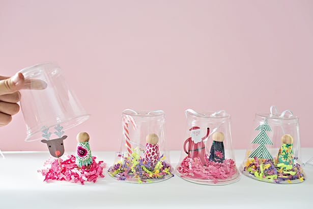 Recycled Plastic Cup Peg Doll Snow Globe Ornament Of Plastic Snow Globes Fo...