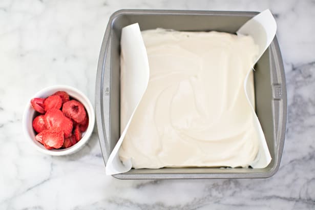 This simple strawberry frozen yogurt bark recipe makes a perfect quick snack or healthy dessert your kids will love.