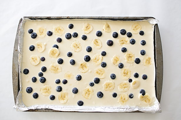 Banana Blueberry Sheet Pan Pancakes 