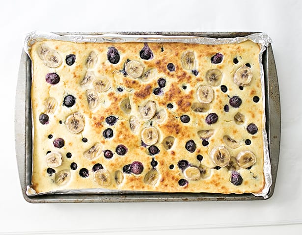 Banana Blueberry Sheet Pan Pancakes 