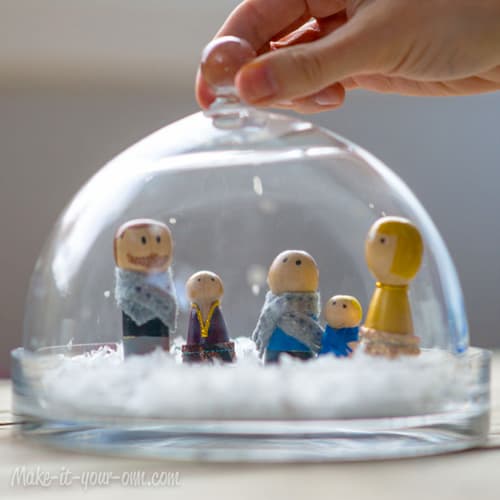 RECYCLED PLASTIC CUP PEG DOLL SNOW GLOBE ORNAMENT