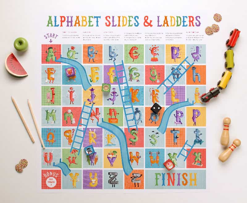 ALPHABET SLIDES AND LADDERS FREE PRINTABLE GAME