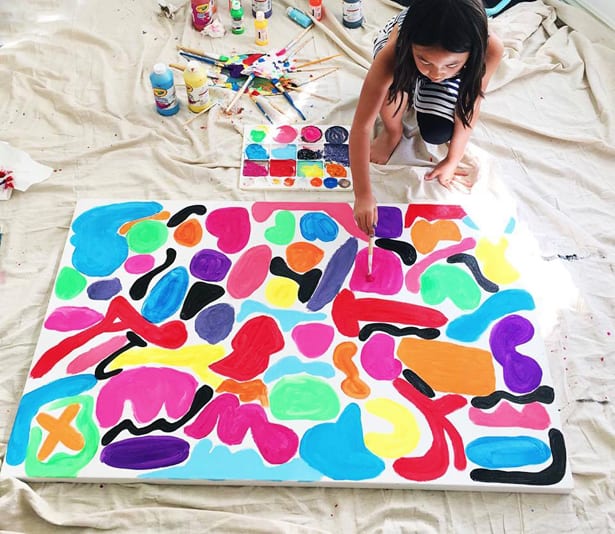 BIG CANVAS ART PAINTING WITH KIDS INSPIRED BY MATISSE