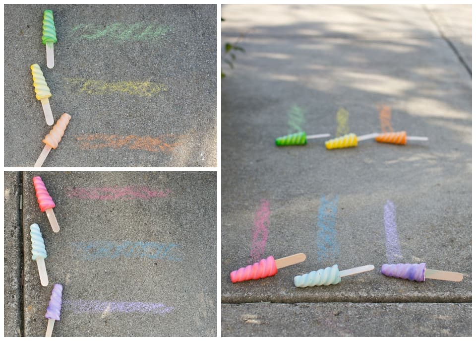 DIY Sidewalk Chalk Popsicles on pavement