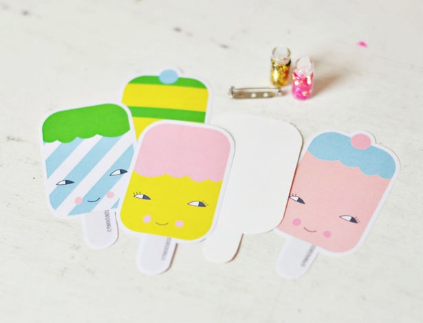 free printable ice cream paper brooches