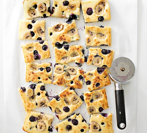 Banana Blueberry Sheet Pan Pancakes 