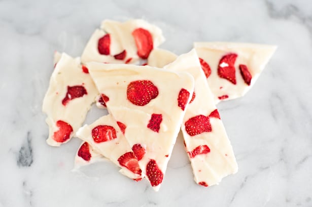 This simple strawberry frozen yogurt bark recipe makes a perfect quick snack or healthy dessert your kids will love.