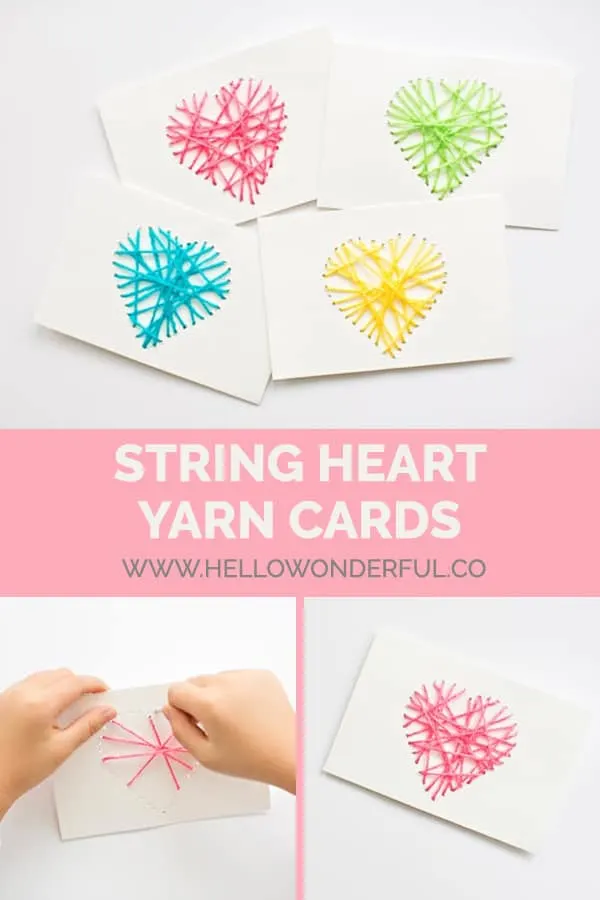 These fun DIY string heart yarn cards are a wonderful fine motor skill activity and make a lovely handmade Valentine! 