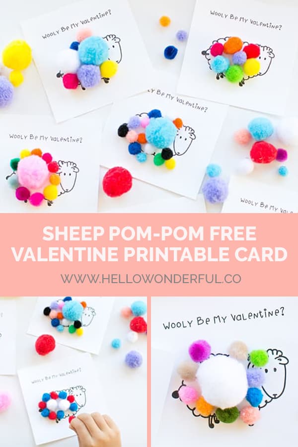 Free printable sheep pom-pom valentine card DIY from hello, Wonderful.