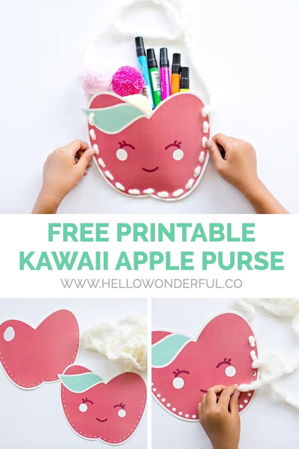 An adorable free printable kawaii apple purse