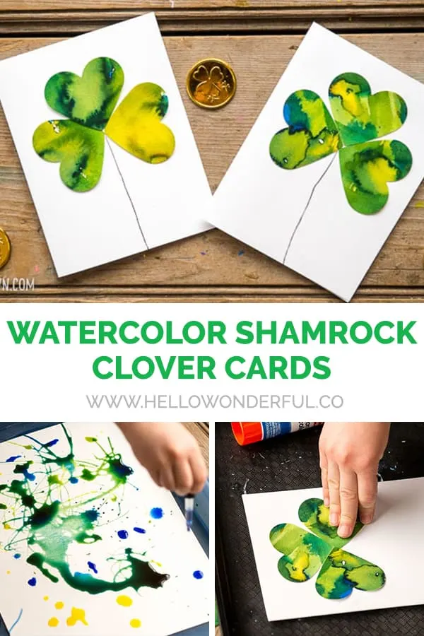 Kid-Made Watercolor Shamrock Clover Cards - a process art activity for St. Patrick's Day