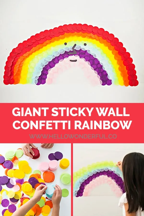 Make a giant sticky wall confetti rainbow! 