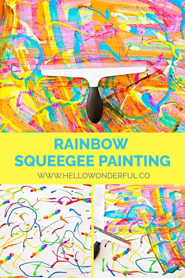 Make easy DIY squeegee rainbow paintings with kids!