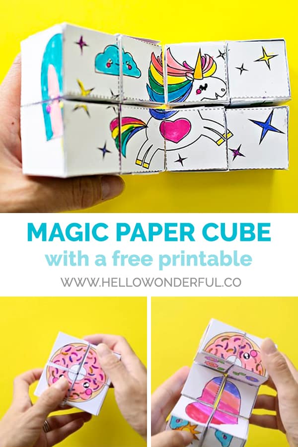 Make a magic paper cube toy kids can color and decorate themselves (free printable included). 