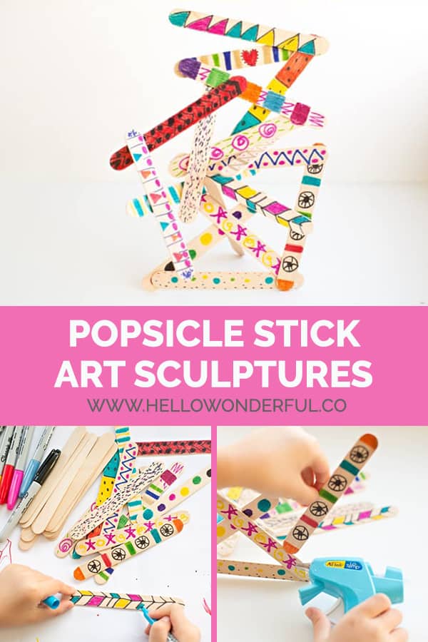 Use popsicle sticks to create imaginative art sculptures with kids.