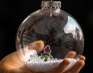 RECYCLED PLASTIC CUP PEG DOLL SNOW GLOBE ORNAMENT