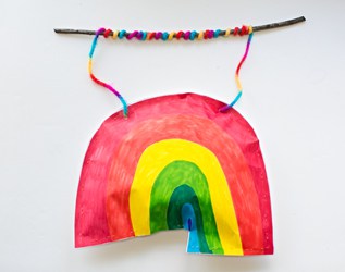KID-MADE PUFFY PAPER RAINBOW STICK MOBILE