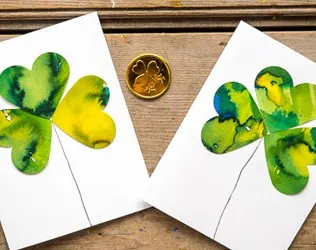 KID-MADE WATERCOLOR SHAMROCK CLOVER CARDS