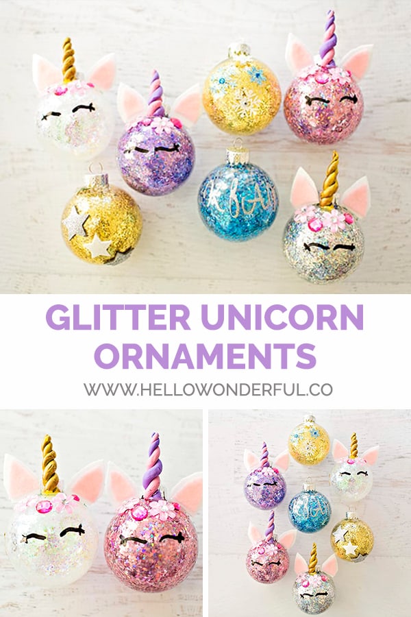 Make sparkly, beautiful and fun DIY glitter unicorn ornaments! 