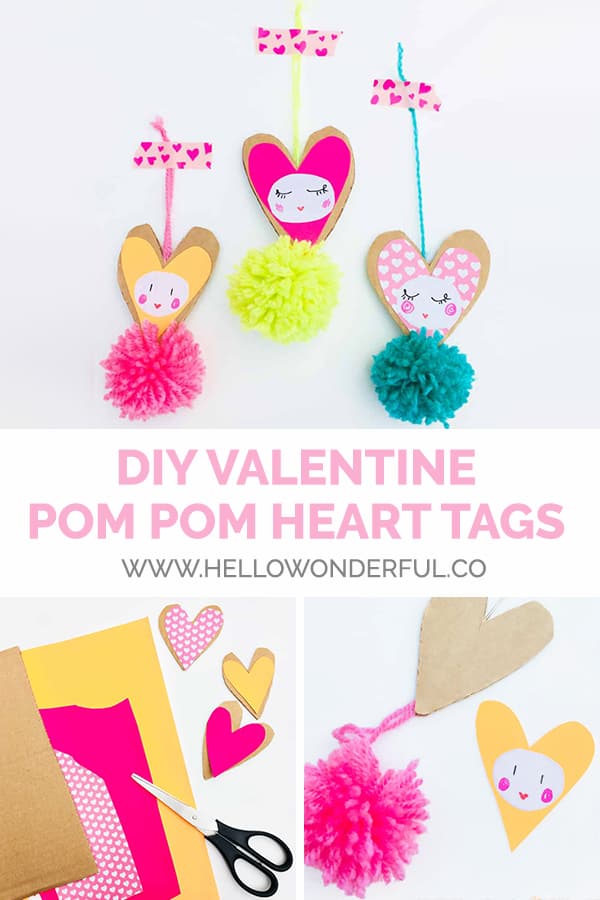 DIY Valentine Pom Pom Heart Tags 