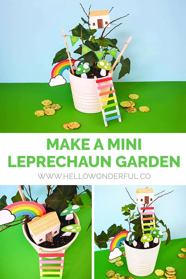 Make an adorable mini leprechaun garden with kids for a fun St. Patrick's Day activity! 