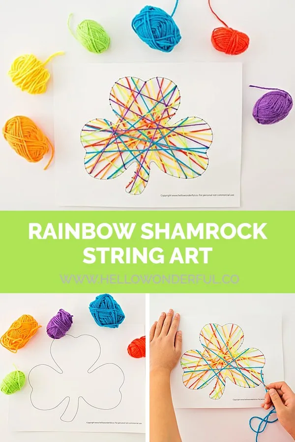 Rainbow Shamrock String Art - a St. Patrick's Day Craft for kids (free printable included). 