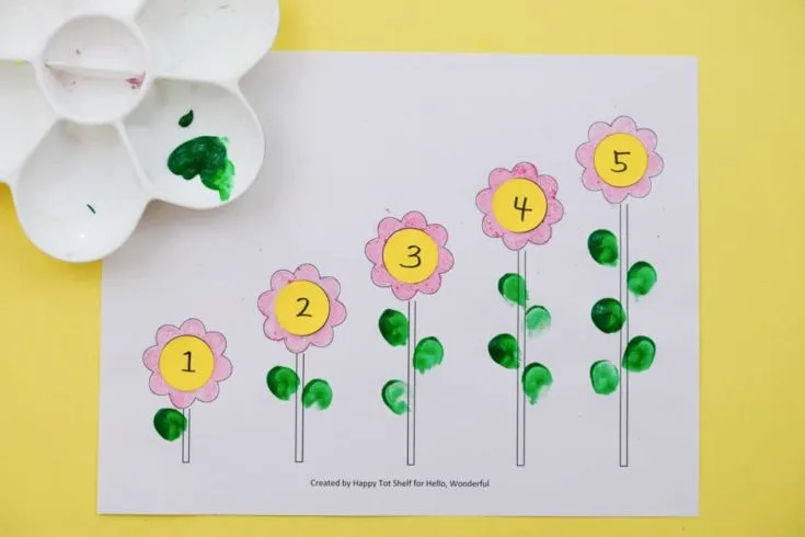 Turn color, number matching, counting and sequencing skills into a game with four fun flower activities for kids (with free printable template).