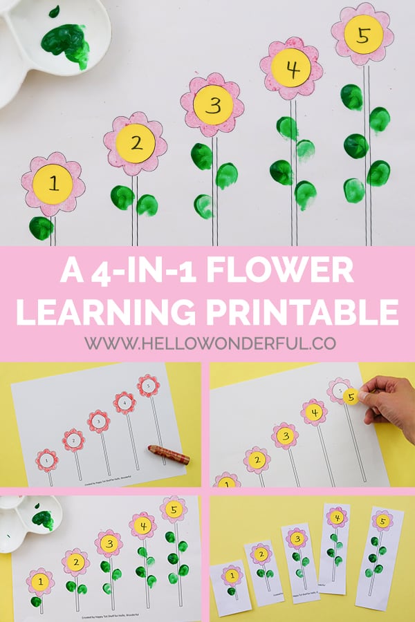 Turn color, number matching, counting and sequencing skills into a game with four fun flower activities for kids (with free printable template). 