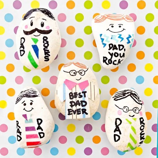 Make dad a whole family of personalized paperweight rocks for a fun Father's Day craft and useful gift with our my dad rocks craft tutorial!