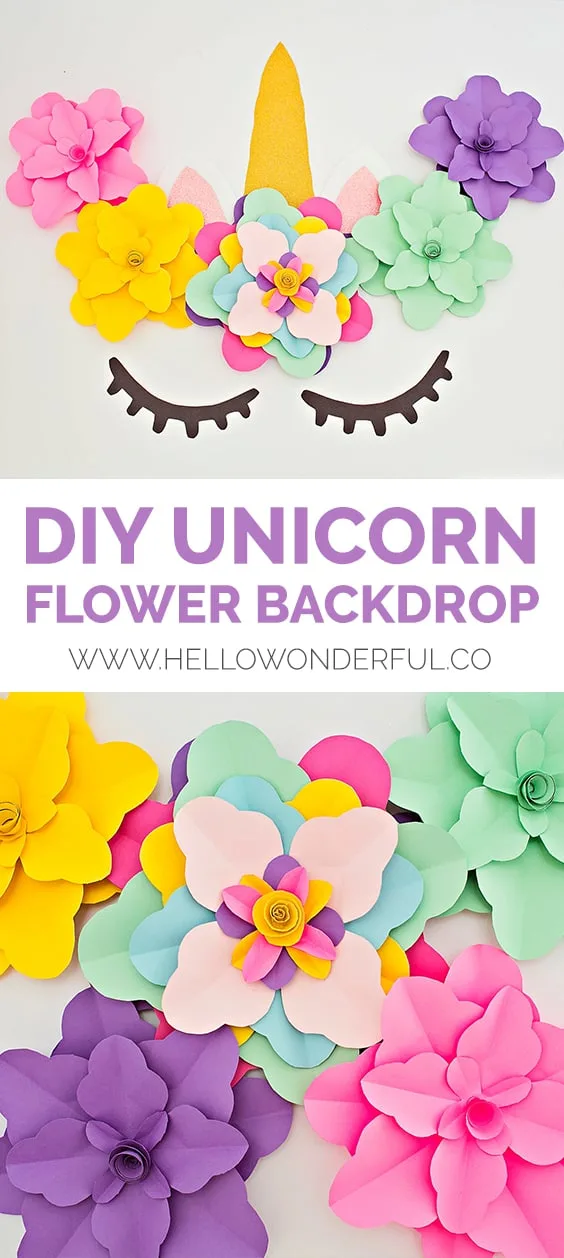 Create a beautiful and easy DIY unicorn flower backdrop for party decor (with free printable templates).