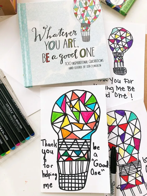 This cute homemade card and beautiful book of illustrated quotations makes the perfect teacher's gift!