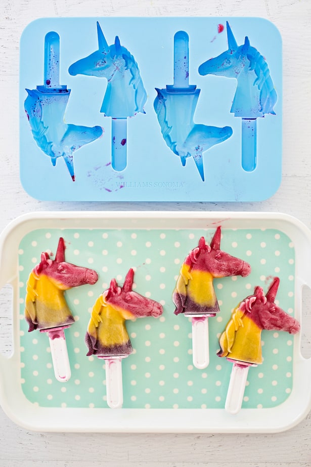 Make your own healthy and delicious rainbow unicorn fruit (and vegetable!) pops - a refreshing summer treat for kids!