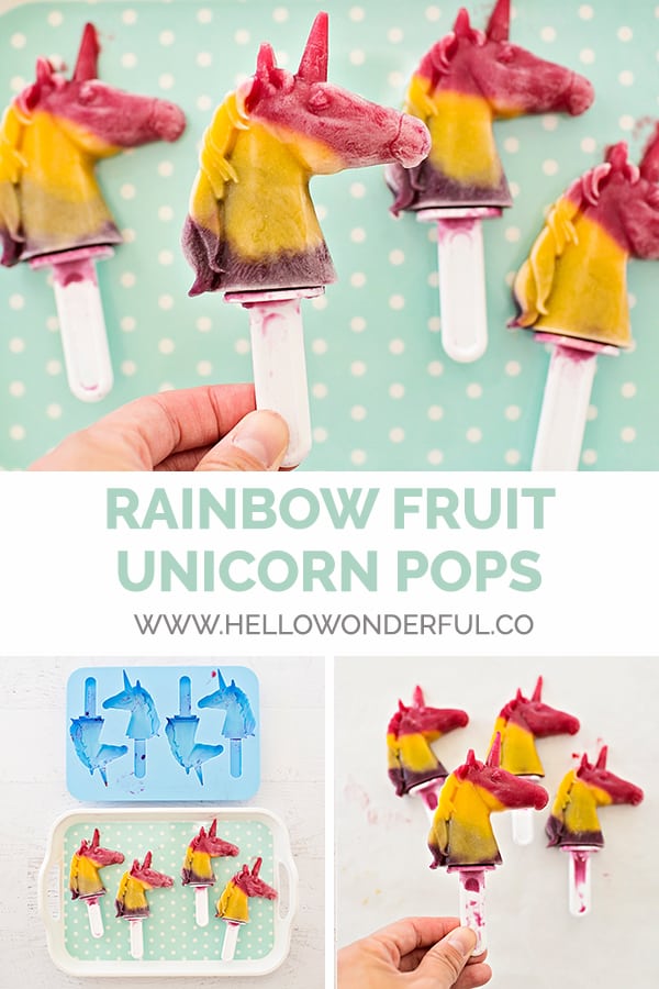 Make your own healthy and delicious rainbow unicorn fruit (and vegetable!) pops - a refreshing summer treat for kids!