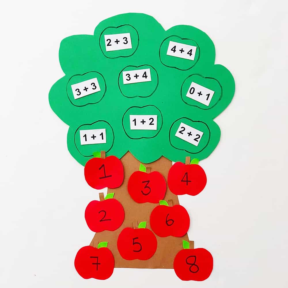 Quickly make this DIY apple math tree learning tool to help make math a game for your kids!