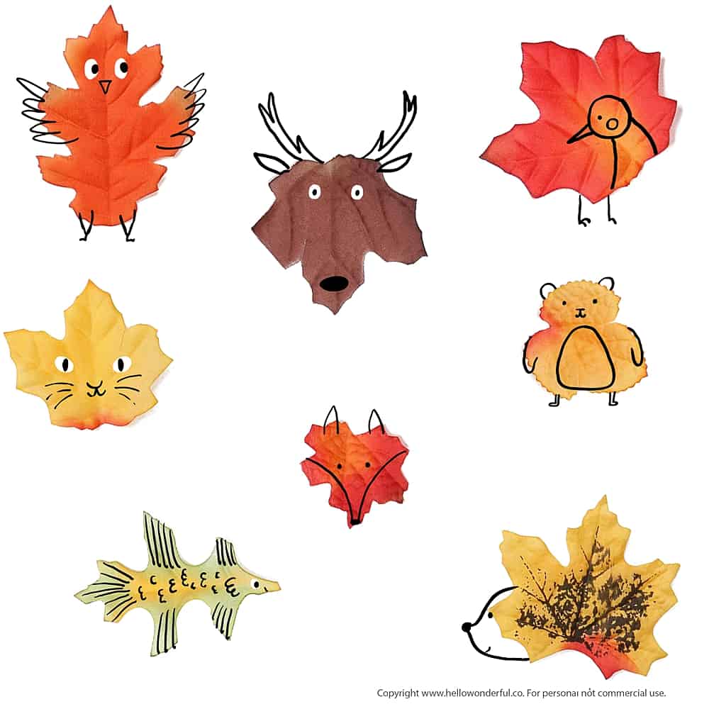 LEAF ANIMAL ART WITH TEMPLATE - hello, Wonderful