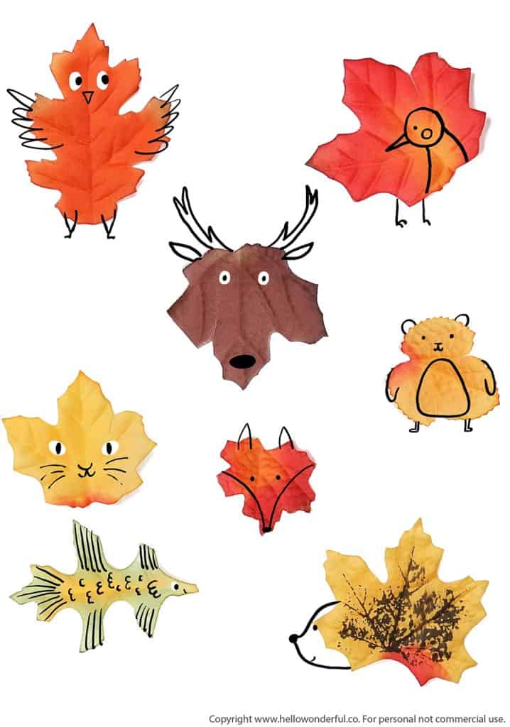 LEAF ANIMAL ART WITH TEMPLATE hello, Wonderful