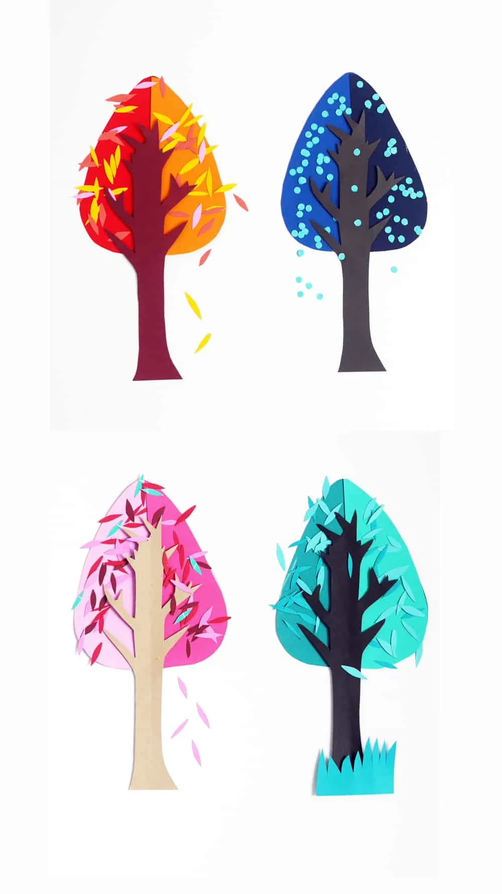 Teach kids the joy of seasonal changes while making some beauriful art with a simple and modern 4 seasons tree paper craft