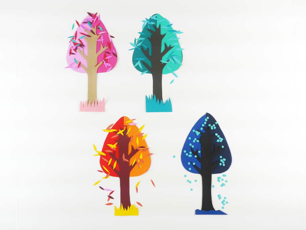 Teach kids the joy of seasonal changes while making some beauriful art with a simple and modern 4 seasons tree paper craft 